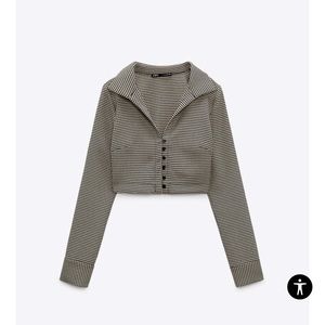 Zara Houndstooth cropped polo blazer jacket size M